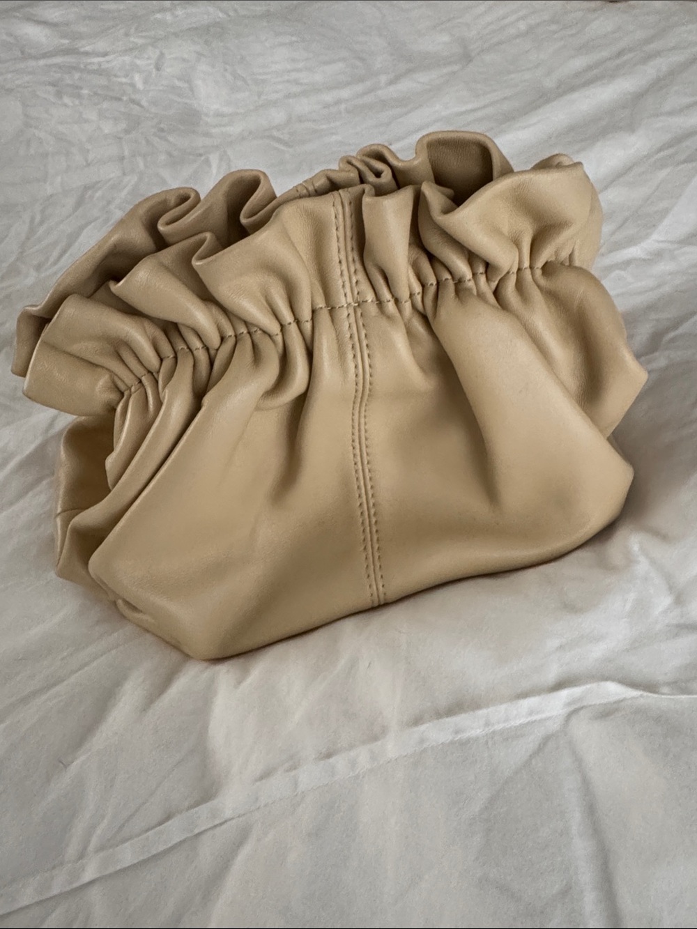 Loeffler Randall light Beige/off white Ruched Leather Clutch Bag - Women